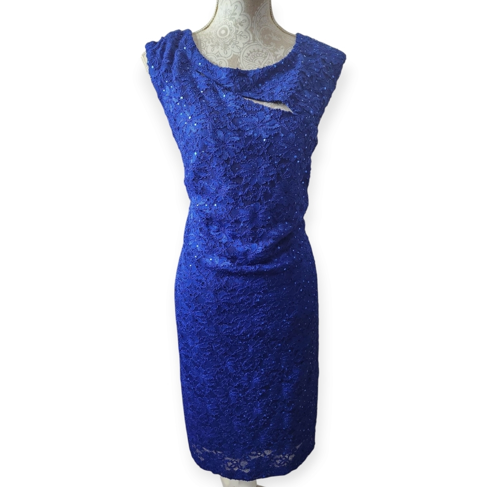 Roz & Ali Sequined-Lace Sheath Cocktail Dress Size 14